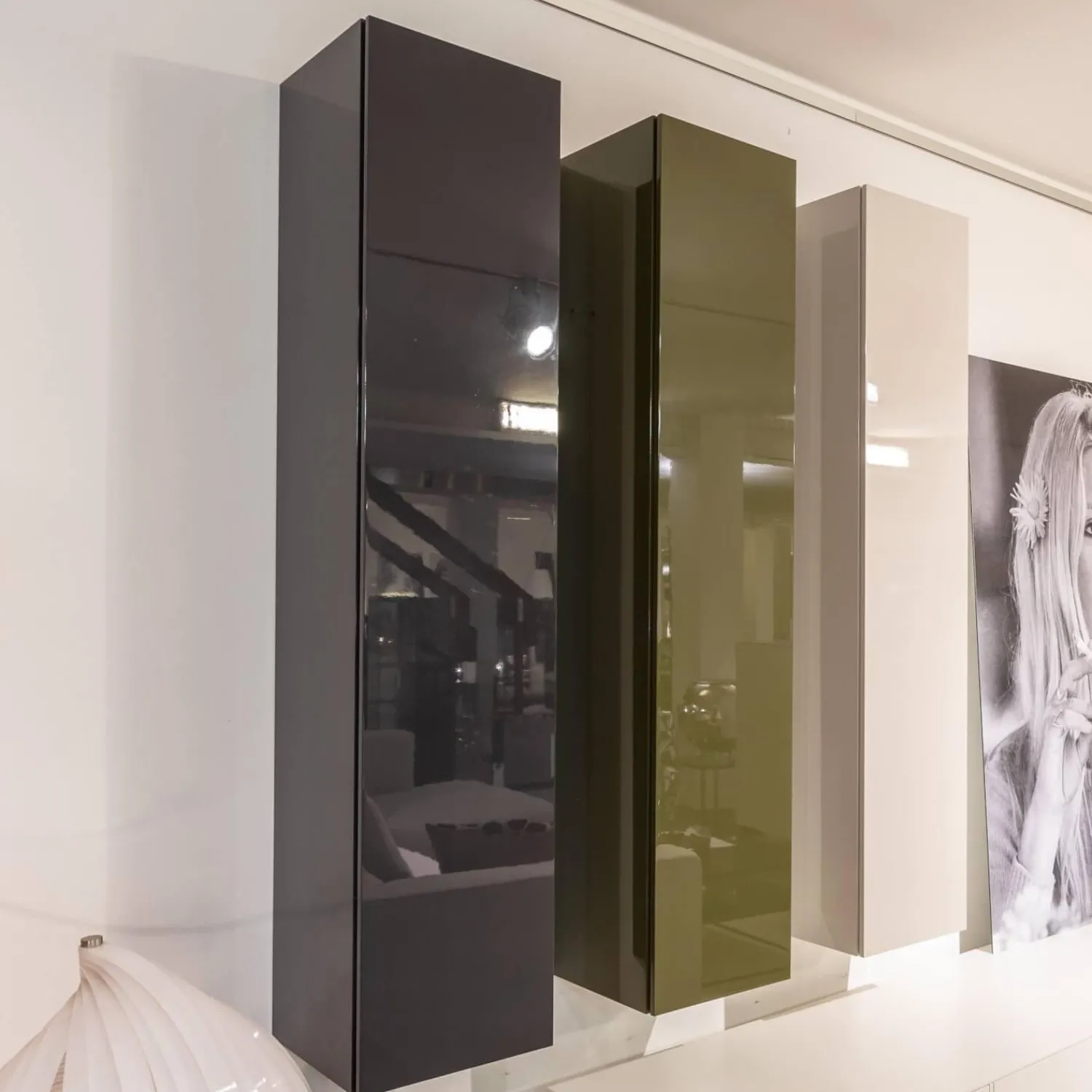 Piure Kommoden & Sideboards|3er-Set Schrank Horizon Flöte Hängend Lack Hochglanz Light Grey Forest Und Dark Grey