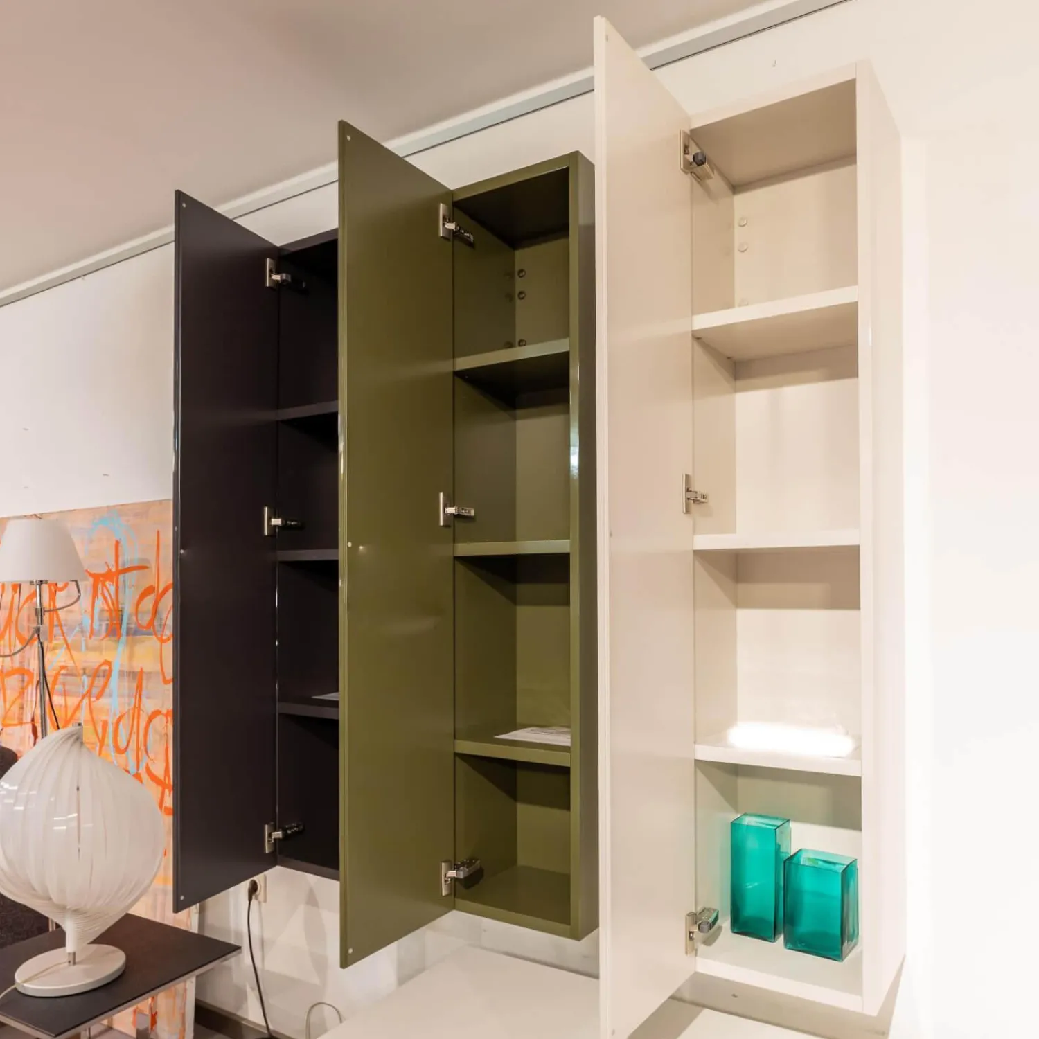 Piure Kommoden & Sideboards|3er-Set Schrank Horizon Flöte Hängend Lack Hochglanz Light Grey Forest Und Dark Grey