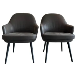 Walter Knoll Stuhlsets|2er-Set Sessel 1376 10 Leder Vintage 1410 Cigar Braun Grau Füße Eiche Geflammt Geölt Mit Kunststoffgleitern