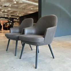 Walter Knoll Stuhlsets|2er-Set Sessel 1376 10 Leder Vintage 1410 Cigar Braun Grau Füße Eiche Geflammt Geölt Mit Kunststoffgleitern