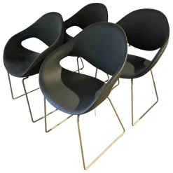 Tonon Stuhlsets|4er-Set Sessel Moon 908.91 Sitzschale Soft Touch X03 Darkgrey Dunkelgrau Kufengestell 91 Hellgrau