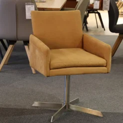 Lavida Stuhlsets|6er-Set Sessel Ricardo Leder Kenia Cognac Braun Drehgestell Edelstahl Matt Mit Gleiterstopfen