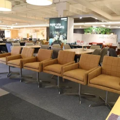 Lavida Stuhlsets|6er-Set Sessel Ricardo Leder Kenia Cognac Braun Drehgestell Edelstahl Matt Mit Gleiterstopfen