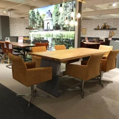 Lavida Stuhlsets|6er-Set Sessel Ricardo Leder Kenia Cognac Braun Drehgestell Edelstahl Matt Mit Gleiterstopfen