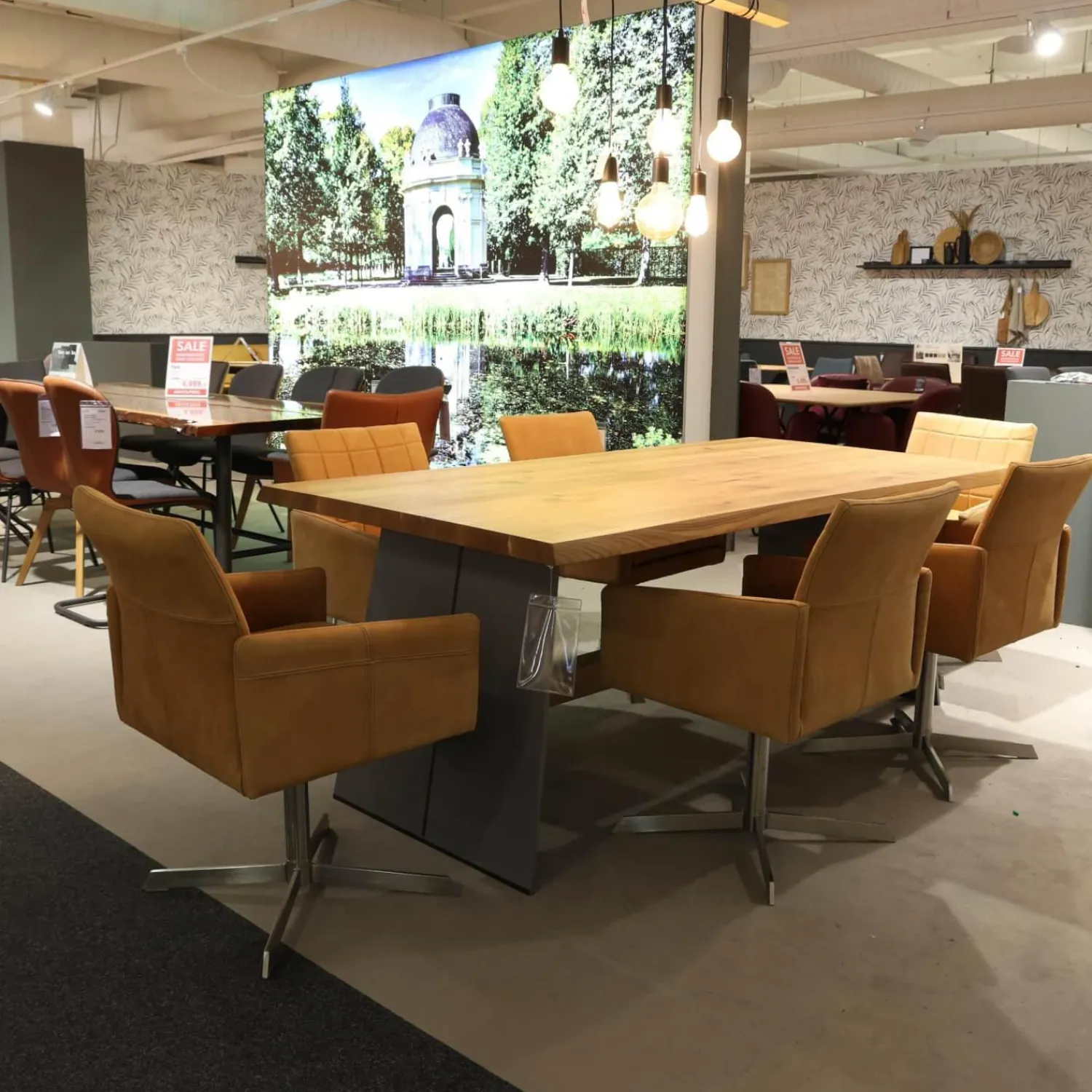 Lavida Stuhlsets|6er-Set Sessel Ricardo Leder Kenia Cognac Braun Drehgestell Edelstahl Matt Mit Gleiterstopfen