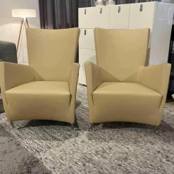 Montis Stuhlsets|2er-Set Sessel Windy Leder Elmosoft 02119 Beige mit Chromfüßen