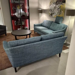Bielefelder Werkstätten Polstergruppen|2er-Set Sofa Saloni BW135 Stoff Taylor BW1771 252 Blau Füße Wengefarbig Gebeizt Inklusive Nackenkissen