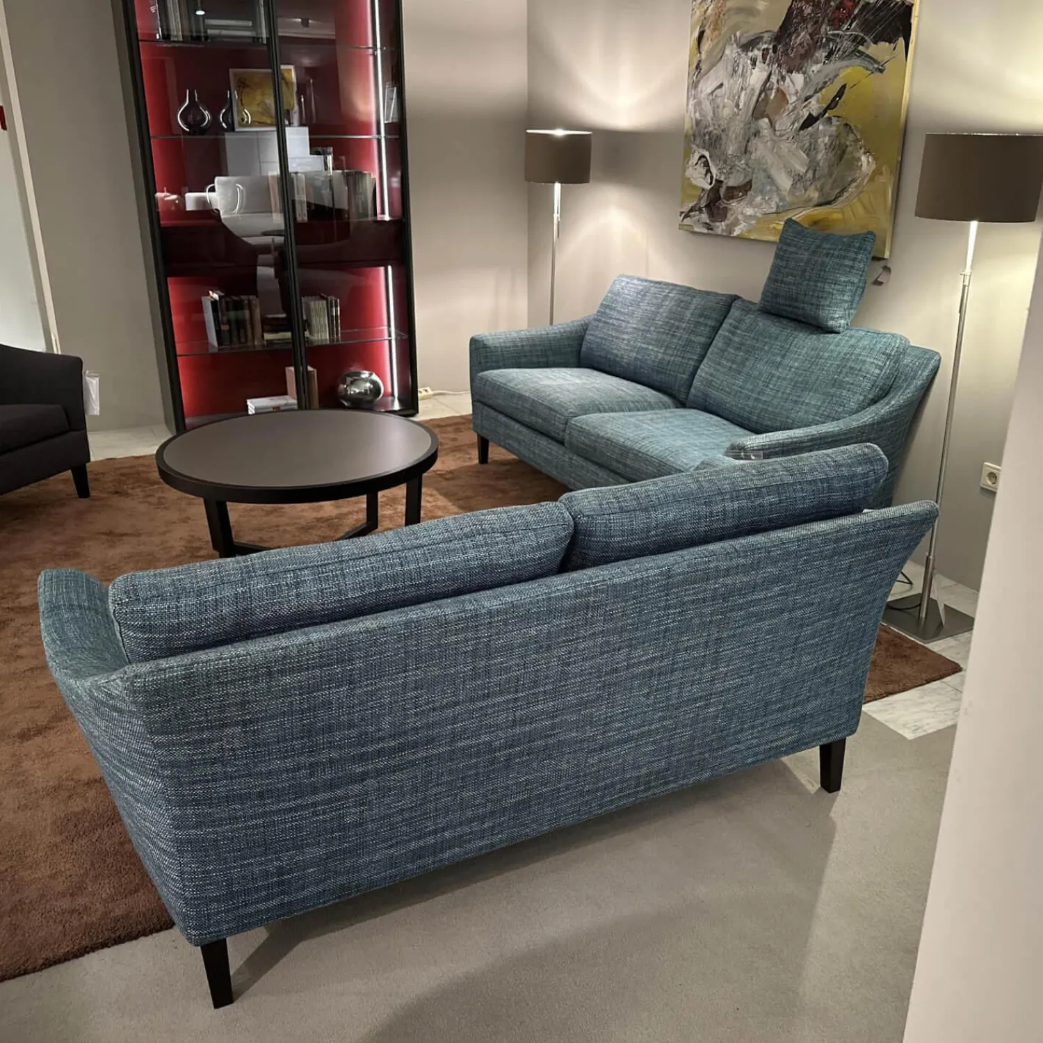 Bielefelder Werkstätten Polstergruppen|2er-Set Sofa Saloni BW135 Stoff Taylor BW1771 252 Blau Füße Wengefarbig Gebeizt Inklusive Nackenkissen