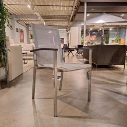 Stern Gartenstühle|Stuhlsets|8er-Set Stapelsessel Evoee Bezug Textilen Silber Gestell Edelstahl Armlehnen Aluminium Anthrazit