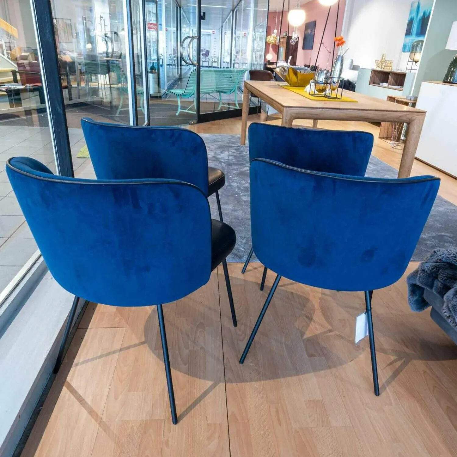 KFF Stuhlsets|4er-Set Stühle Gaia Leder Loft Vulcano 270 Stoff Seven Navy Blau