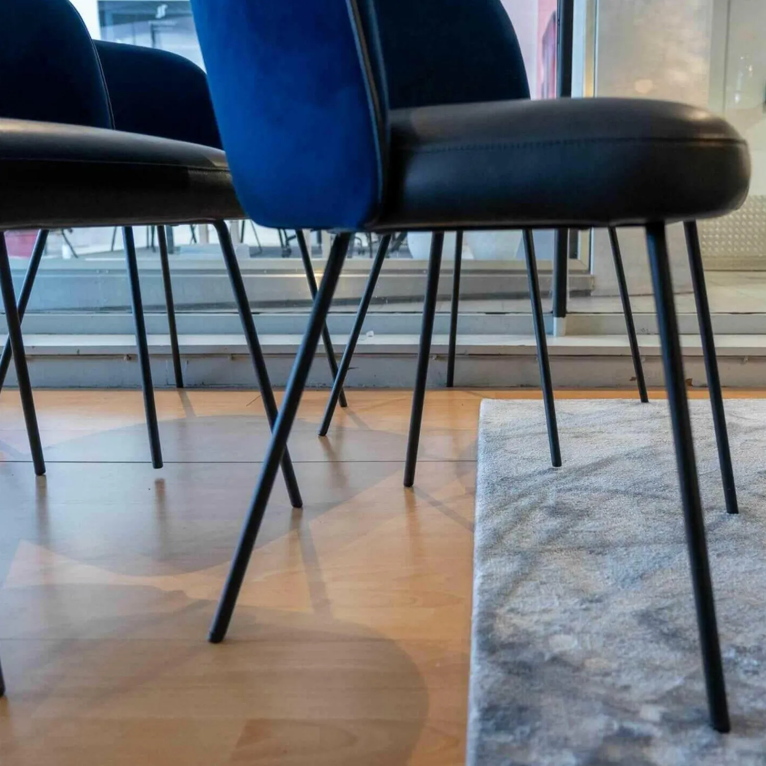 KFF Stuhlsets|4er-Set Stühle Gaia Leder Loft Vulcano 270 Stoff Seven Navy Blau