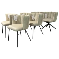 KFF Stuhlsets|6er-Set Stühle Gaia Lehne Stoff Lisboa Weiß Sitzfläche Leder Grau Creme Rundrohr Schwarz