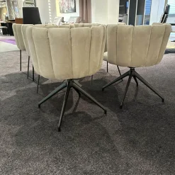 KFF Stuhlsets|6er-Set Stühle Gaia Lehne Stoff Lisboa Weiß Sitzfläche Leder Grau Creme Rundrohr Schwarz