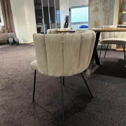 KFF Stuhlsets|6er-Set Stühle Gaia Lehne Stoff Lisboa Weiß Sitzfläche Leder Grau Creme Rundrohr Schwarz