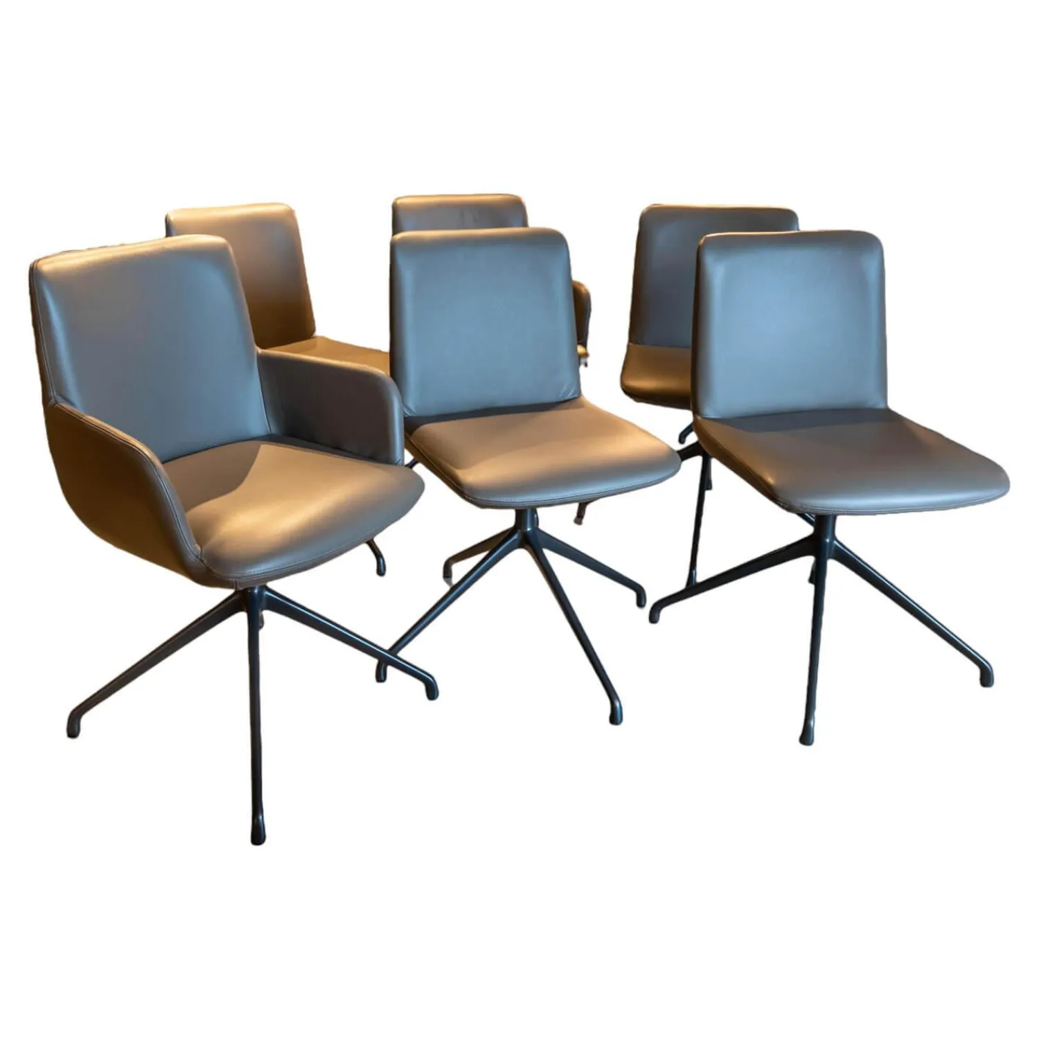 Riva1920 Stuhlsets|6er-Set Stühle Materia Soft Leder Cristal mit Drehgestell