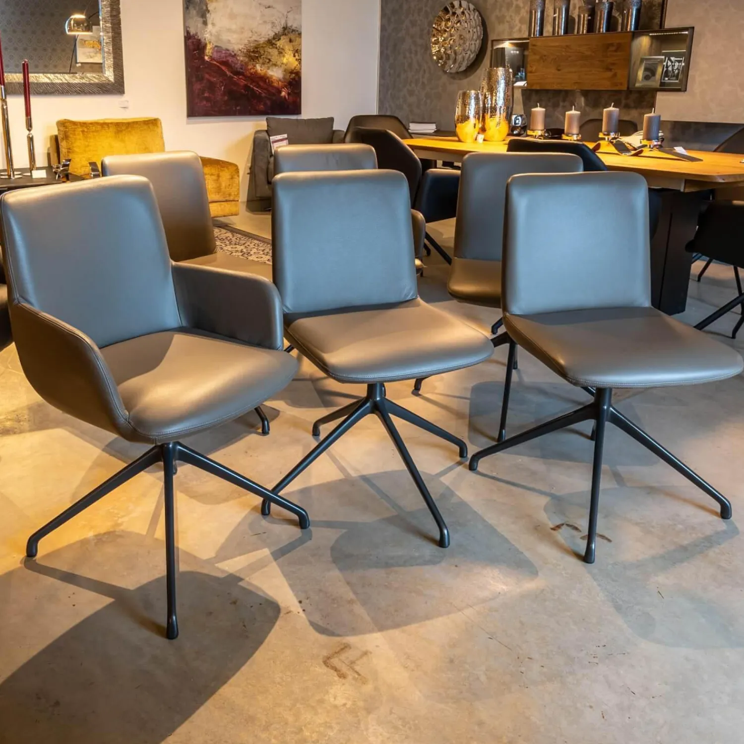 Riva1920 Stuhlsets|6er-Set Stühle Materia Soft Leder Cristal mit Drehgestell