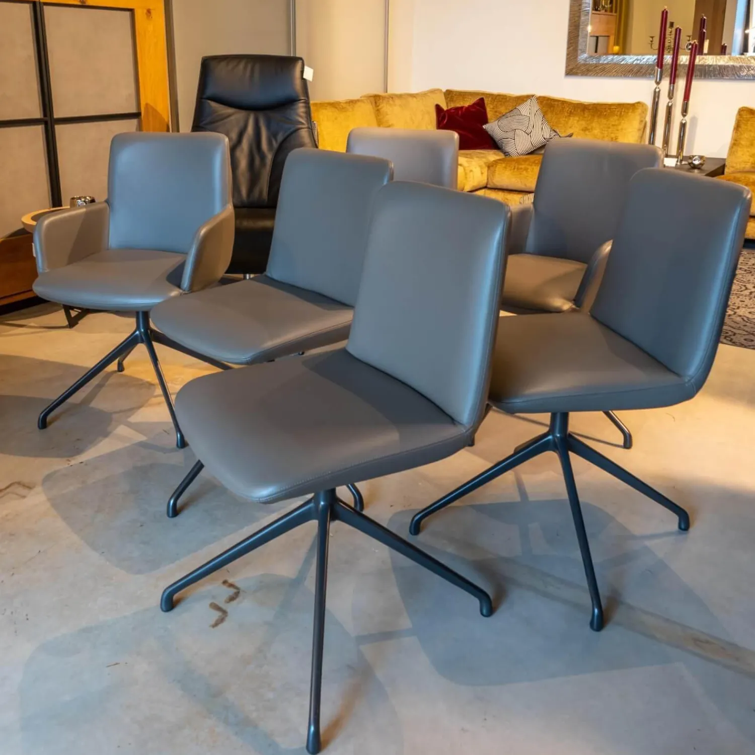 Riva1920 Stuhlsets|6er-Set Stühle Materia Soft Leder Cristal mit Drehgestell