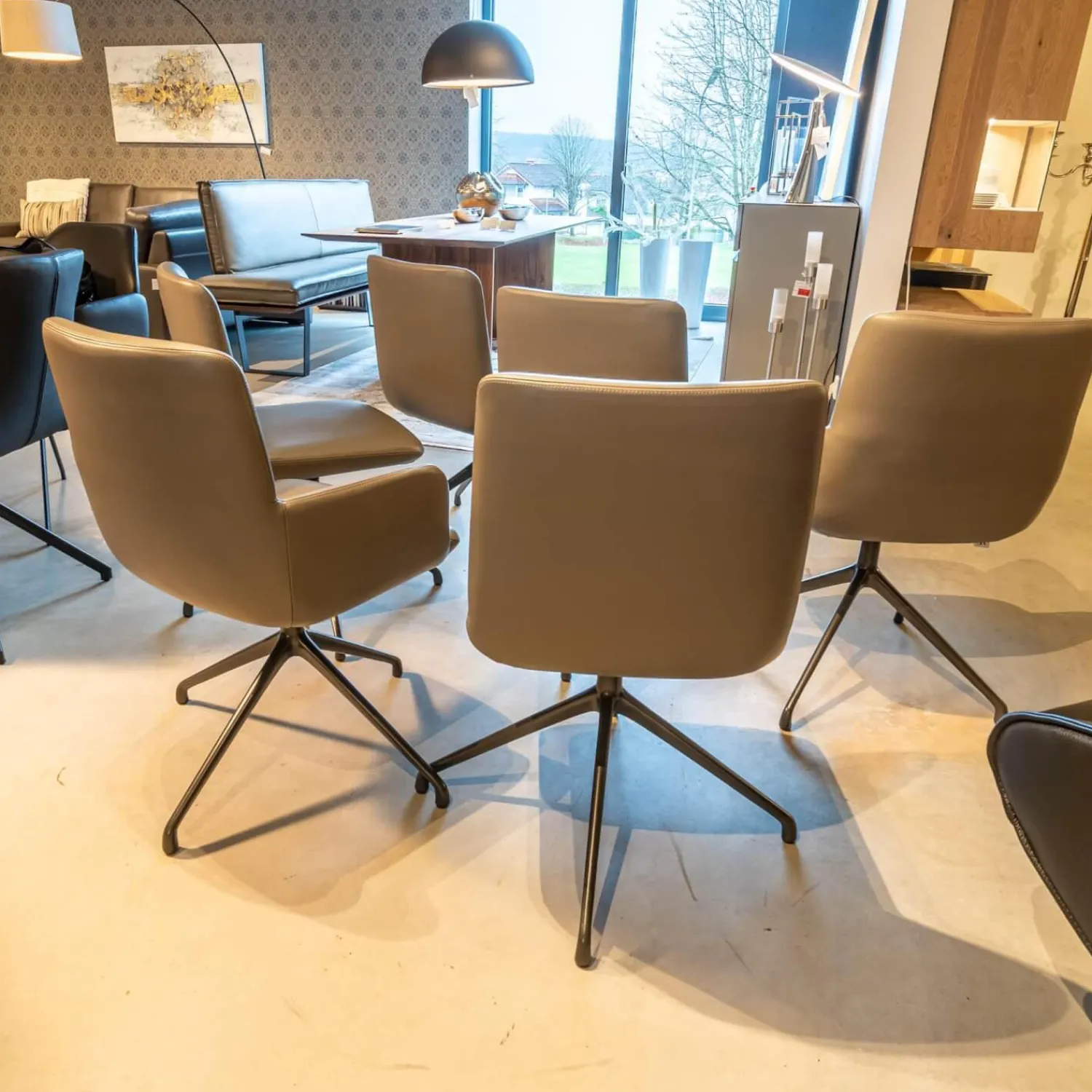 Riva1920 Stuhlsets|6er-Set Stühle Materia Soft Leder Cristal mit Drehgestell