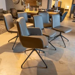 Riva1920 Stuhlsets|6er-Set Stühle Materia Soft Leder Cristal mit Drehgestell