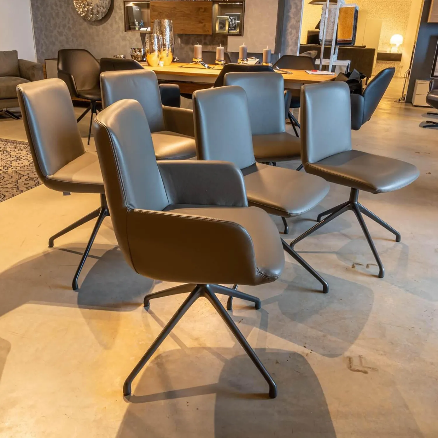 Riva1920 Stuhlsets|6er-Set Stühle Materia Soft Leder Cristal mit Drehgestell