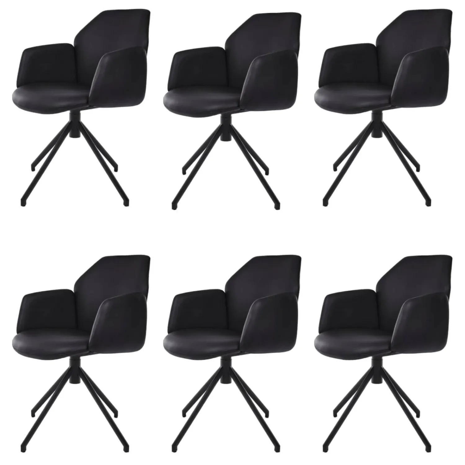 Ronald Schmitt Design Stuhlsets|6er-Set Stühle Mirella-C Leder Toledo Nero Spinnengestell Schwarz mit Rückholfeder