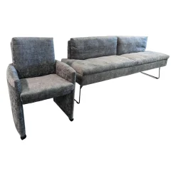 WK Wohnen Stuhlsets|2er-Set Stühle mit Bank WK790/791 Stoff B3094 Basalt Grau