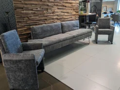 WK Wohnen Stuhlsets|2er-Set Stühle mit Bank WK790/791 Stoff B3094 Basalt Grau