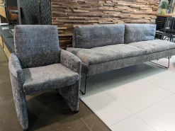 WK Wohnen Stuhlsets|2er-Set Stühle mit Bank WK790/791 Stoff B3094 Basalt Grau