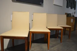 Scholtissek Stuhlsets|4er-Set Stühle Sando 2 Leder Altweiß Gestell Nussbaum Natur Geölt