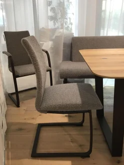 Tonon Stuhlsets|5er-Set Stühle Und Bank Swing Light Stoff Privileg 3 Und 4 Grau Beige Gestell Stahl Braun Brüniert