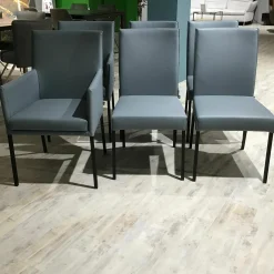 Rolf Benz Stuhlsets|6er-Set STU 652 STU 651 Leder 60.515 Blaugrau Gestell Schwarz