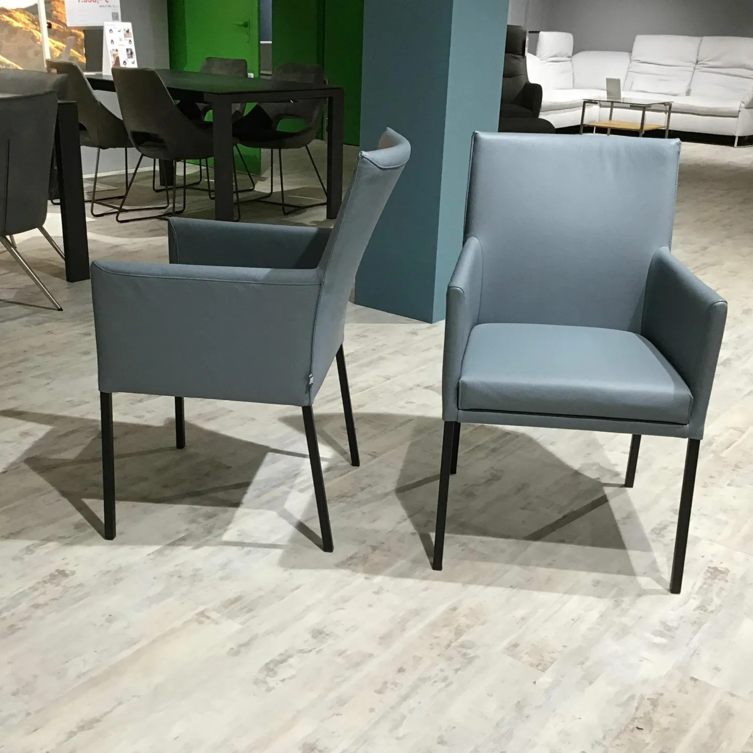 Rolf Benz Stuhlsets|6er-Set STU 652 STU 651 Leder 60.515 Blaugrau Gestell Schwarz