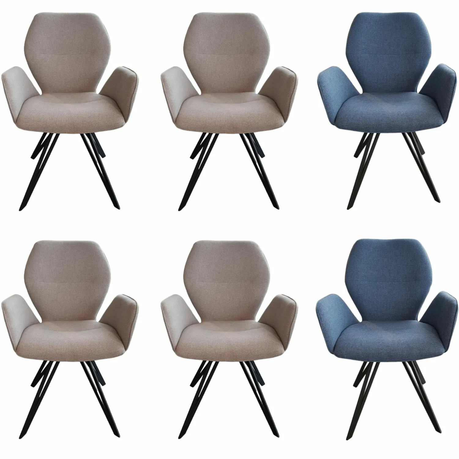 Niehoff Stuhlsets|6er-Set Stuhl 013319 Merlot Stoff Venice Silver Grau Blau Gestell Eisen Schwarz