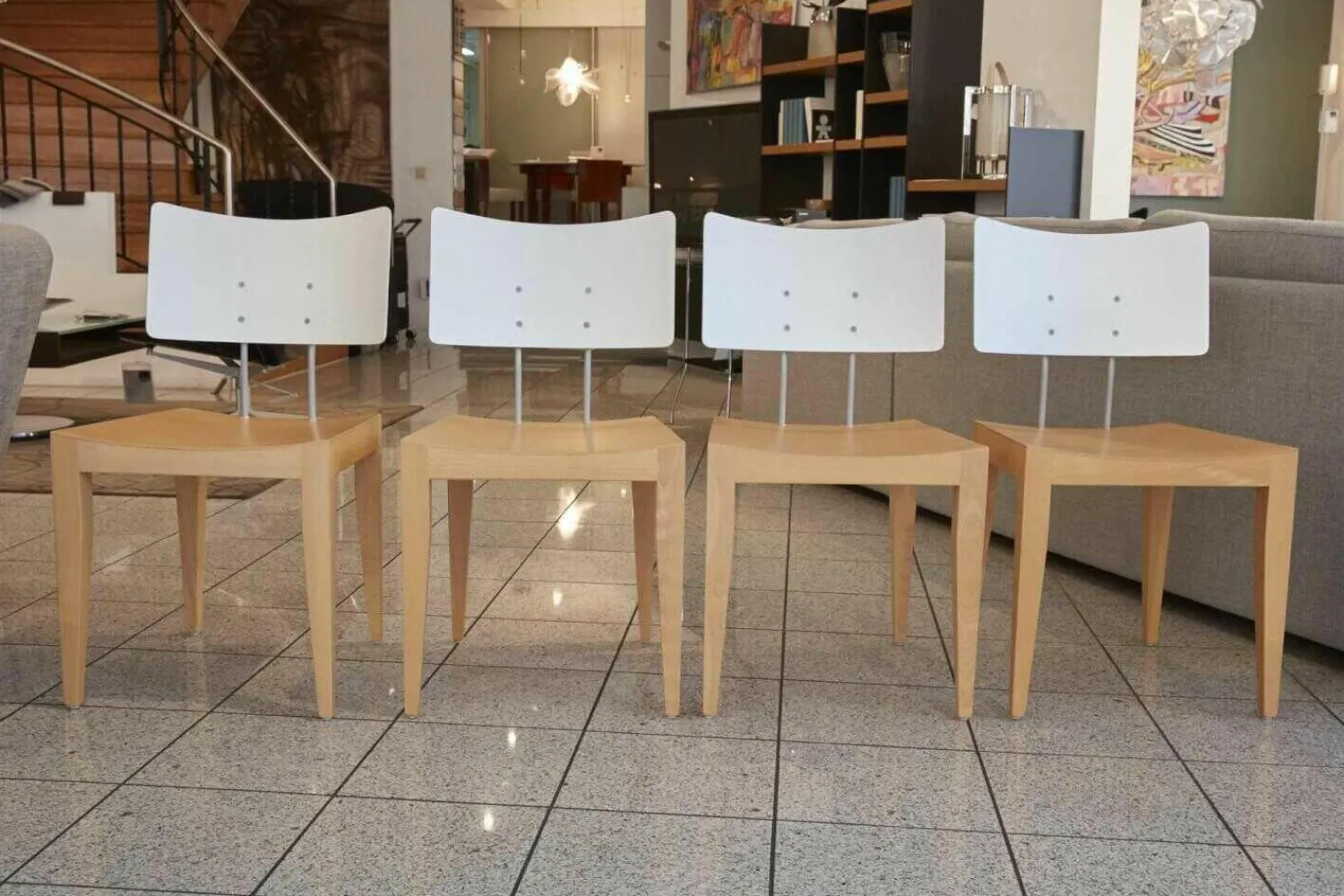 Tonon Stuhlsets|4er-Set Stuhl 711-25 Sitz Sperrholz Buche Rücken Edelstahl