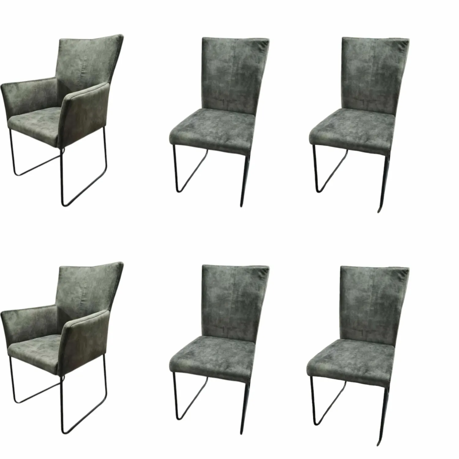 Natura Stuhlsets|6er-Set Stuhl 4110 Stoff Almeida Hunter Grün-Grau Kufe Schwarz Pulverbeschichtet