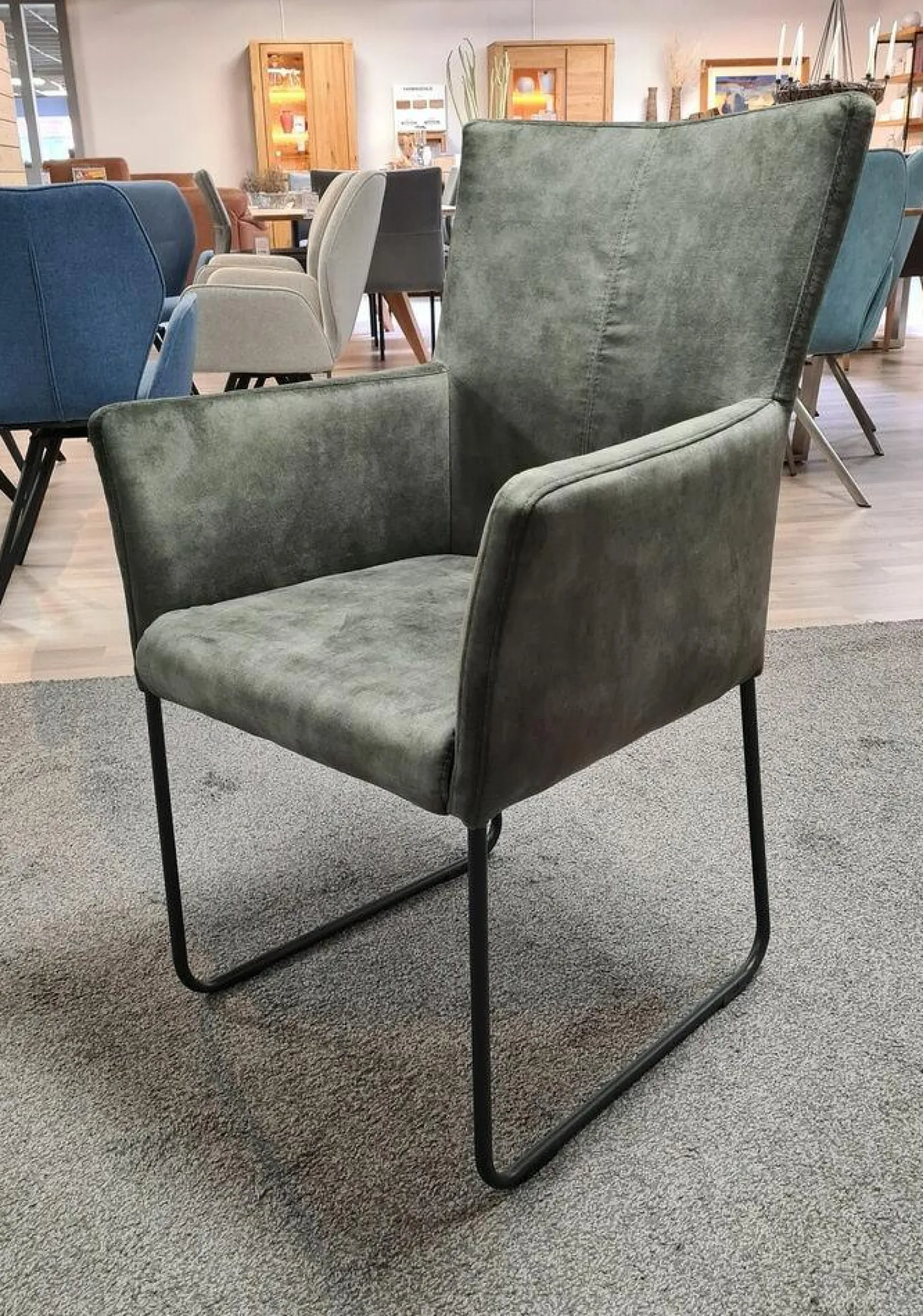 Natura Stuhlsets|6er-Set Stuhl 4110 Stoff Almeida Hunter Grün-Grau Kufe Schwarz Pulverbeschichtet