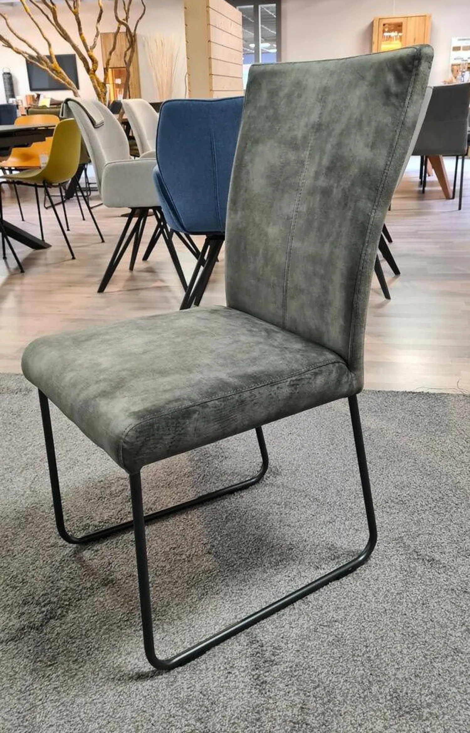 Natura Stuhlsets|6er-Set Stuhl 4110 Stoff Almeida Hunter Grün-Grau Kufe Schwarz Pulverbeschichtet