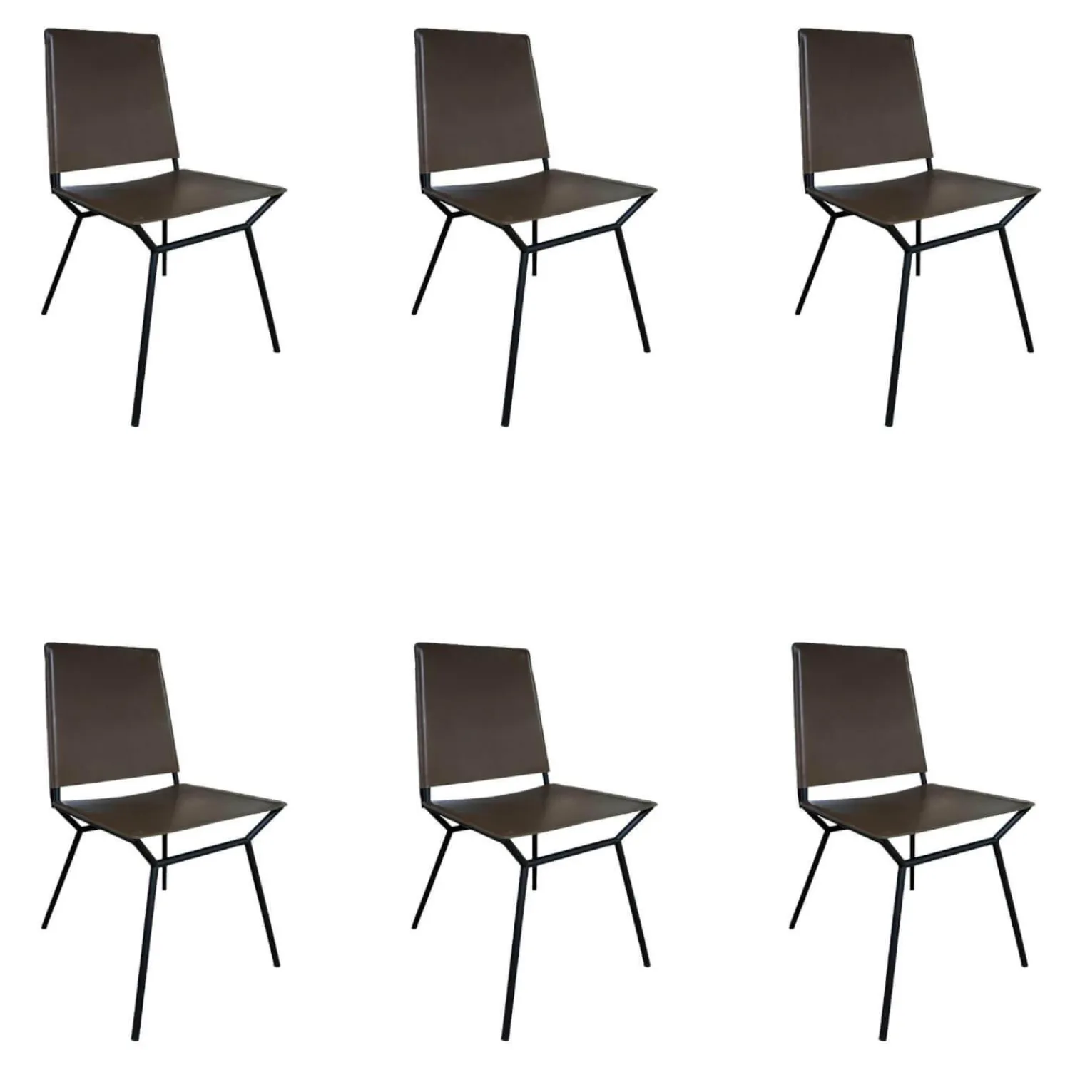 Walter Knoll Stuhlsets|Einzelstühle|6er-Set Stuhl Aisuu 1220 Sattelleder Khaki Grün Braun Gestell Metall Schwarz