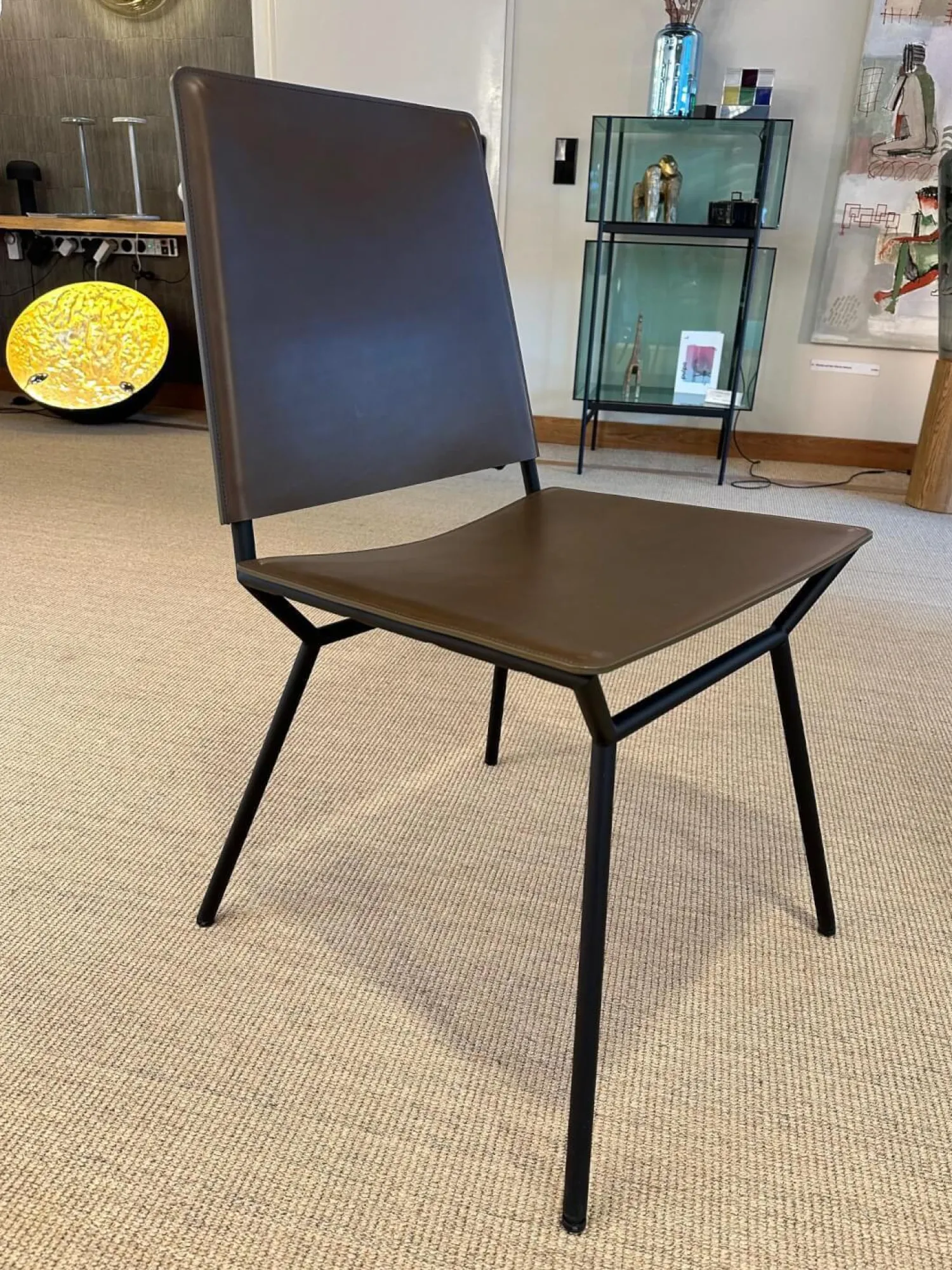 Walter Knoll Stuhlsets|Einzelstühle|6er-Set Stuhl Aisuu 1220 Sattelleder Khaki Grün Braun Gestell Metall Schwarz