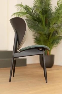 Baxter Stuhlsets|2er-Set Stuhl Alma Bezug Leder Kashmir Sitz Petrol Blau Rücken Mousse Grau Füße Schwarz Lack