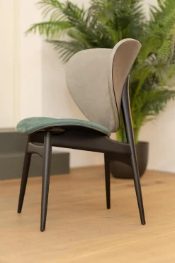 Baxter Stuhlsets|2er-Set Stuhl Alma Bezug Leder Kashmir Sitz Petrol Blau Rücken Mousse Grau Füße Schwarz Lack