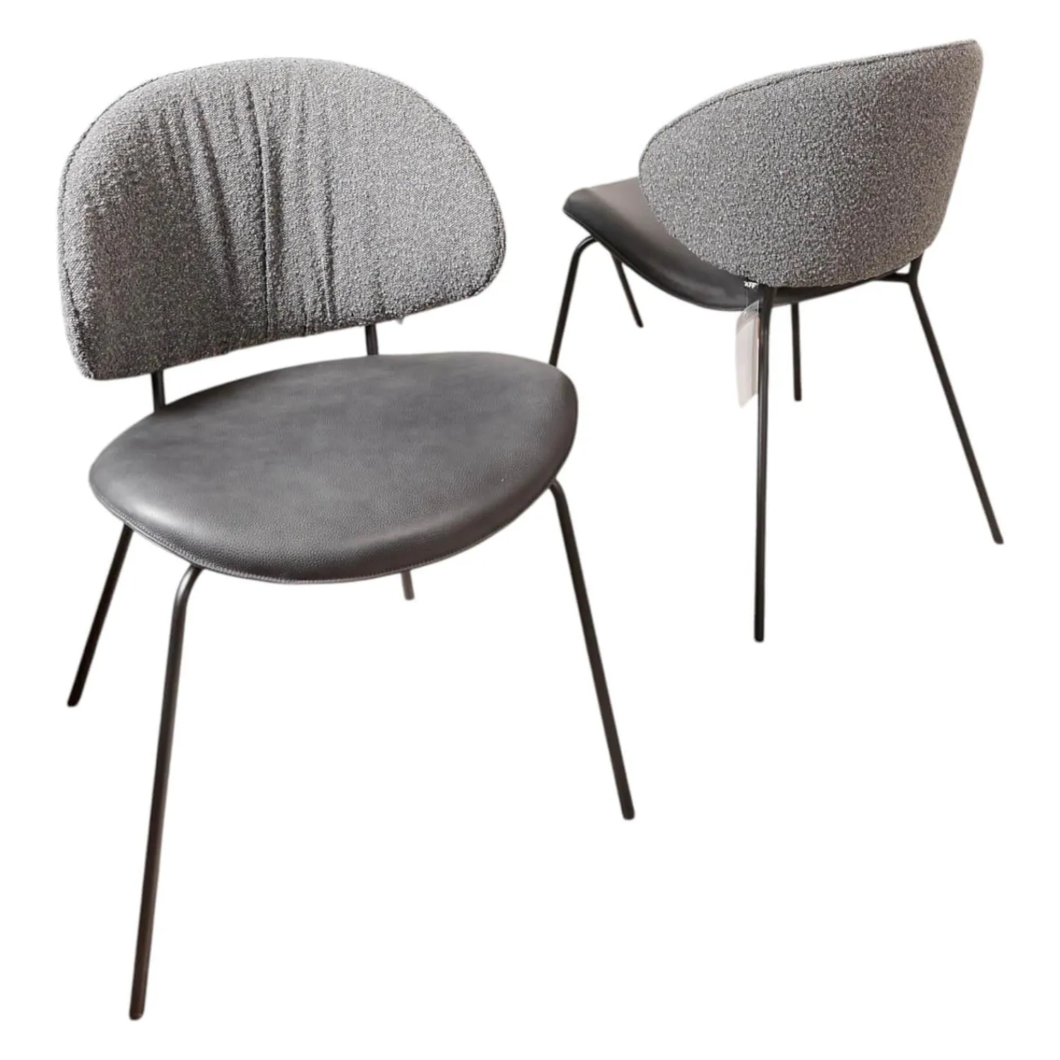 KFF Stuhlsets|2er-Set Stuhl Alvaro Nordic Rücken Bezug Stoff Ascot Graphite Sitz Leder Sauvage Anthrazit Gestell Struktur Schwarz