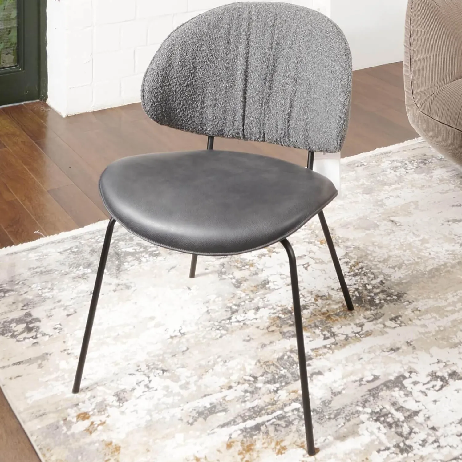 KFF Stuhlsets|2er-Set Stuhl Alvaro Nordic Rücken Bezug Stoff Ascot Graphite Sitz Leder Sauvage Anthrazit Gestell Struktur Schwarz