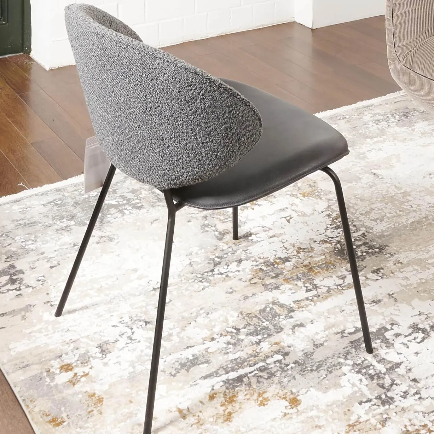 KFF Stuhlsets|2er-Set Stuhl Alvaro Nordic Rücken Bezug Stoff Ascot Graphite Sitz Leder Sauvage Anthrazit Gestell Struktur Schwarz