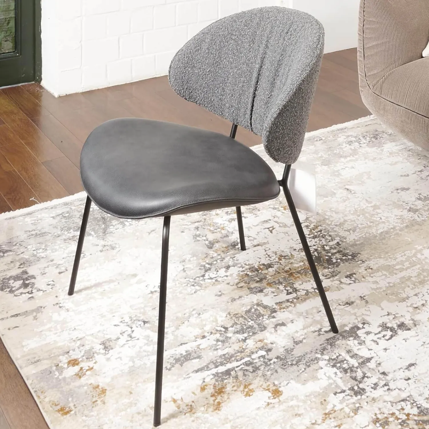 KFF Stuhlsets|2er-Set Stuhl Alvaro Nordic Rücken Bezug Stoff Ascot Graphite Sitz Leder Sauvage Anthrazit Gestell Struktur Schwarz