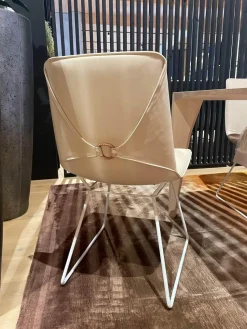 Freifrau Stuhlsets|6er-Set Stuhl Amelie Leder Oman Taupe Creme Gestell Weiß Pulverbeschichtet