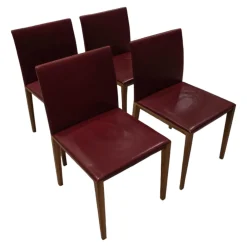 Walter Knoll Stuhlsets|4er-Set Stuhl Andoo Bezug Leder Dunkelrot Gestell Nussbaum