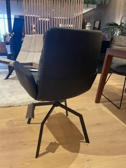 KFF Stuhlsets|7er-Set Stuhl Arva Rücken Leder Milano Schwarz Sitz Stoff Danubio Dunkelgrau