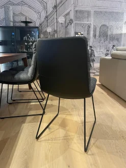 KFF Stuhlsets|7er-Set Stuhl Arva Rücken Leder Milano Schwarz Sitz Stoff Danubio Dunkelgrau