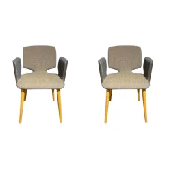 Team 7 Stuhlsets|2er-Set Stuhl Aye ALSF MA R Vorne Stoff Canva Hinten Leder 2407 70272 Schwarz Braun Gestell Eiche Naturöl